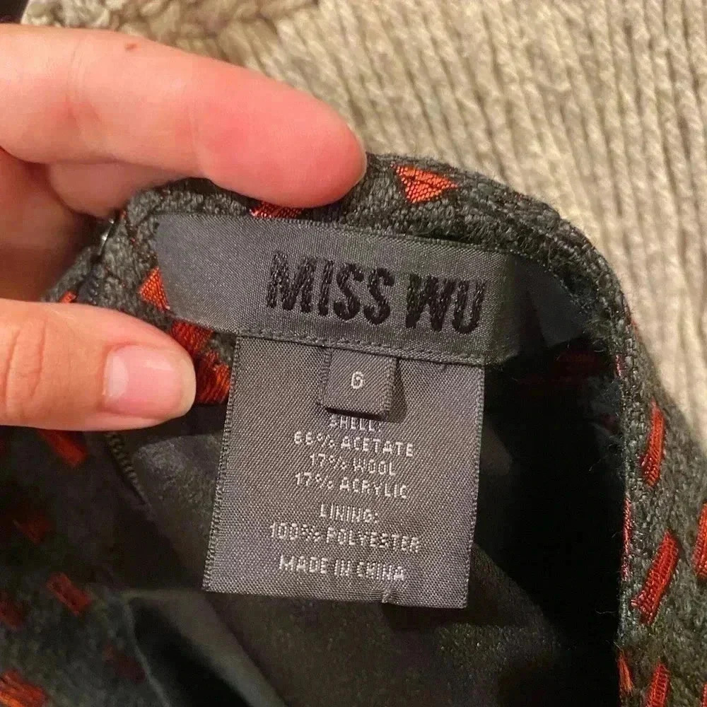 Miss Wu By Jason Wu Red Pattern Wool Mini Pencil … - image 6